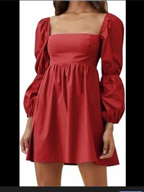 GIBZ Red Square-Neck Puff Sleeve Mini Dress